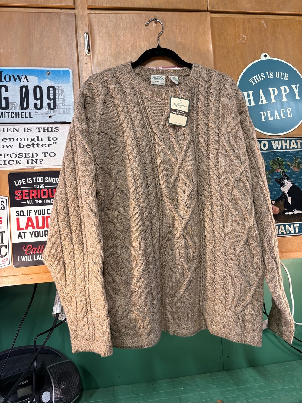 St. John's Bay Women's Cable Knit Crewneck Sweater - Tan